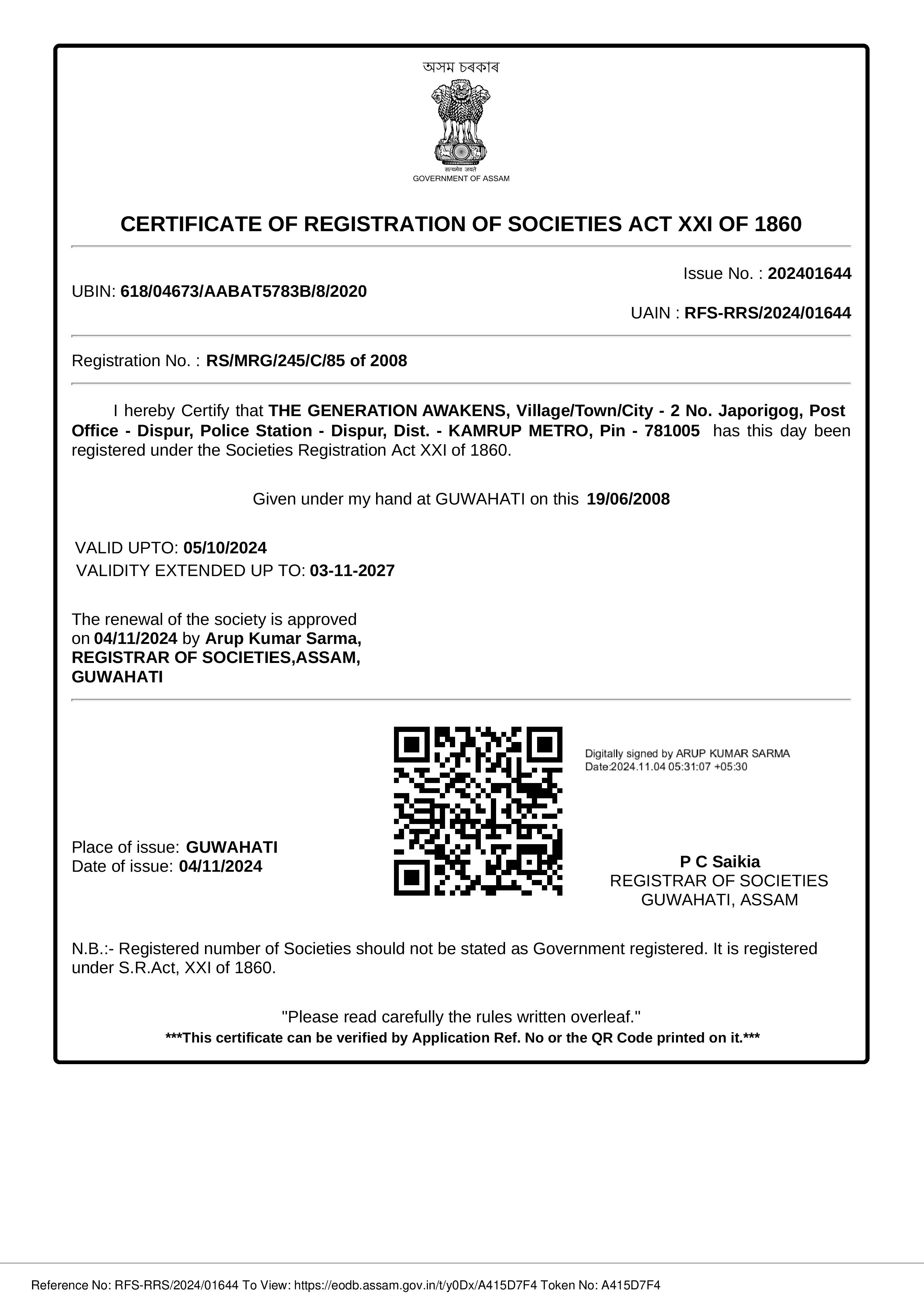 Registration Certificate
